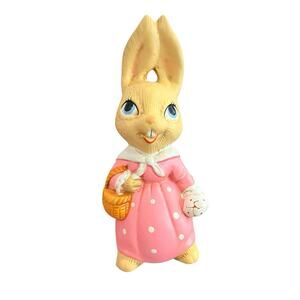 Bunny Rabbit Chalkware Figurine Vintage Easter Decor Handpainted